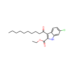 CCCCCCCCCC(=O)c1c(C(=O)OCC)[nH]c2cc(Cl)ccc12 ZINC000473125869