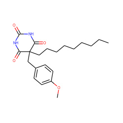 CCCCCCCCCC1(Cc2ccc(OC)cc2)C(=O)NC(=O)NC1=O ZINC000095558864