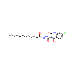 CCCCCCCCCCCC(=O)NNC(=O)c1c(O)c2ccc(Cl)cc2[nH]c1=O ZINC000205279495