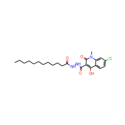 CCCCCCCCCCCC(=O)NNC(=O)c1c(O)c2ccc(Cl)cc2n(C)c1=O ZINC000205286231