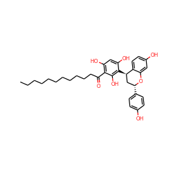 CCCCCCCCCCCC(=O)c1c(O)cc(O)c([C@@H]2C[C@@H](c3ccc(O)cc3)Oc3cc(O)ccc32)c1O ZINC000014253369