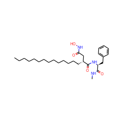 CCCCCCCCCCCCCC[C@H](CC(=O)NO)C(=O)N[C@@H](Cc1ccccc1)C(=O)NC ZINC000034801751