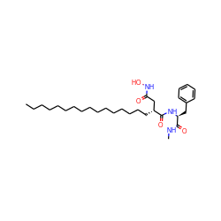 CCCCCCCCCCCCCCCC[C@H](CC(=O)NO)C(=O)N[C@@H](Cc1ccccc1)C(=O)NC ZINC000034801725