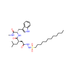 CCCCCCCCCCCCS(=O)(=O)NNC(=O)C[C@@H](CC(C)C)C(=O)N[C@@H](Cc1c[nH]c2ccccc12)C(=O)NC ZINC000044352167