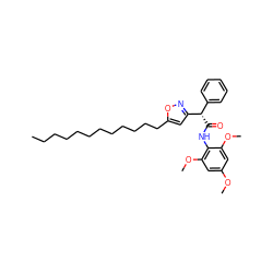 CCCCCCCCCCCCc1cc([C@@H](C(=O)Nc2c(OC)cc(OC)cc2OC)c2ccccc2)no1 ZINC000014299599