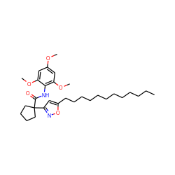 CCCCCCCCCCCCc1cc(C2(C(=O)Nc3c(OC)cc(OC)cc3OC)CCCC2)no1 ZINC000036331470