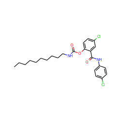 CCCCCCCCCCNC(=O)Oc1ccc(Cl)cc1C(=O)Nc1ccc(Cl)cc1 ZINC000049767195