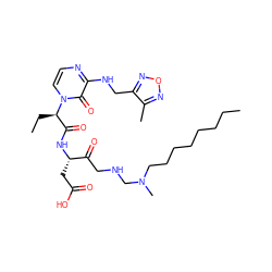 CCCCCCCCN(C)CNCC(=O)[C@H](CC(=O)O)NC(=O)[C@@H](CC)n1ccnc(NCc2nonc2C)c1=O ZINC000036092929