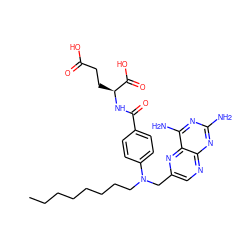 CCCCCCCCN(Cc1cnc2nc(N)nc(N)c2n1)c1ccc(C(=O)N[C@@H](CCC(=O)O)C(=O)O)cc1 ZINC000036175829