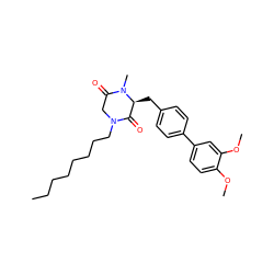 CCCCCCCCN1CC(=O)N(C)[C@@H](Cc2ccc(-c3ccc(OC)c(OC)c3)cc2)C1=O ZINC000038159201