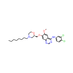 CCCCCCCCN1CCO[C@@H](COc2cc3ncnc(Nc4ccc(Cl)c(Cl)c4)c3cc2OC)C1 ZINC000115597605