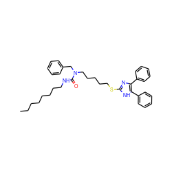 CCCCCCCCNC(=O)N(CCCCCSc1nc(-c2ccccc2)c(-c2ccccc2)[nH]1)Cc1ccccc1 ZINC000036331427