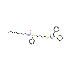 CCCCCCCCNC(=O)N(CCCCCSc1nc(-c2ccccc2)c(-c2ccccc2)[nH]1)c1ccccc1 ZINC000014243310