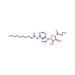 CCCCCCCCNC(=O)Nc1ncnc2c1ncn2[C@@H]1O[C@H](C(=O)NCC)[C@@H](O)[C@H]1O ZINC000012405923