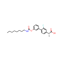 CCCCCCCCNC(=O)Oc1cccc(-c2ccc([C@@H](C)C(=O)O)cc2F)c1 ZINC000143773892