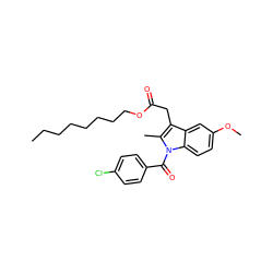 CCCCCCCCOC(=O)Cc1c(C)n(C(=O)c2ccc(Cl)cc2)c2ccc(OC)cc12 ZINC000014279100