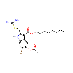 CCCCCCCCOC(=O)c1c(CSC(=N)N)n(C)c2cc(Br)c(OC(C)=O)cc12 ZINC000017595959