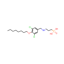 CCCCCCCCOc1c(Cl)cc(CNCCCP(=O)(O)O)cc1Cl ZINC000036178262