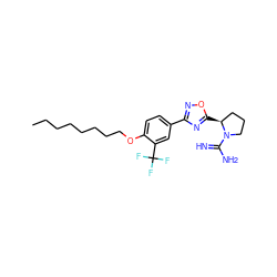 CCCCCCCCOc1ccc(-c2noc([C@H]3CCCN3C(=N)N)n2)cc1C(F)(F)F ZINC001772615417