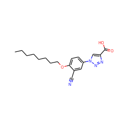 CCCCCCCCOc1ccc(-n2cc(C(=O)O)nn2)cc1C#N ZINC001772576949