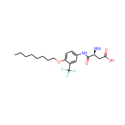 CCCCCCCCOc1ccc(NC(=O)[C@@H](N)CC(=O)O)cc1C(F)(F)F ZINC000043194293