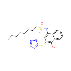 CCCCCCCCS(=O)(=O)Nc1cc(Sc2ncn[nH]2)c(O)c2ccccc12 ZINC000084731063