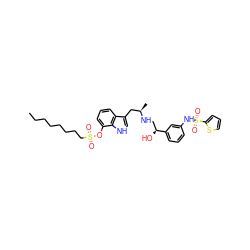 CCCCCCCCS(=O)(=O)Oc1cccc2c(C[C@@H](C)NC[C@H](O)c3cccc(NS(=O)(=O)c4cccs4)c3)c[nH]c12 ZINC000049933097