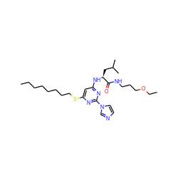 CCCCCCCCSc1cc(N[C@@H](CC(C)C)C(=O)NCCCOCC)nc(-n2ccnc2)n1 ZINC000036143717