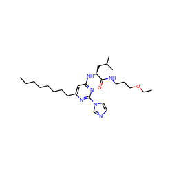 CCCCCCCCc1cc(N[C@@H](CC(C)C)C(=O)NCCCOCC)nc(-n2ccnc2)n1 ZINC000036143721