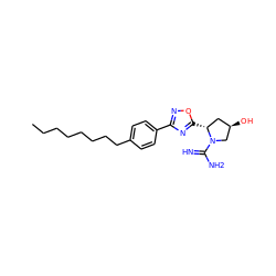 CCCCCCCCc1ccc(-c2noc([C@@H]3C[C@@H](O)CN3C(=N)N)n2)cc1 ZINC000205996537