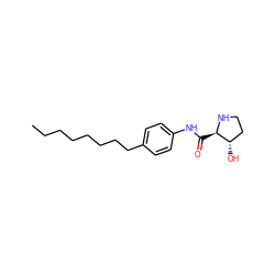 CCCCCCCCc1ccc(NC(=O)[C@H]2NCC[C@@H]2O)cc1 ZINC000049694707