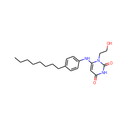 CCCCCCCCc1ccc(Nc2cc(=O)[nH]c(=O)n2CCO)cc1 ZINC000003653593