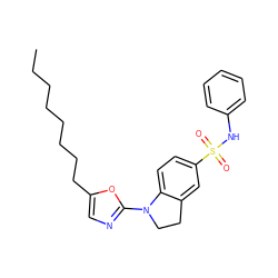 CCCCCCCCc1cnc(N2CCc3cc(S(=O)(=O)Nc4ccccc4)ccc32)o1 ZINC000034801598