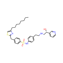 CCCCCCCCc1csc(Cc2ccc(S(=O)(=O)Nc3ccc(CCNC[C@H](O)c4cccnc4)cc3)cc2)n1 ZINC000034801605