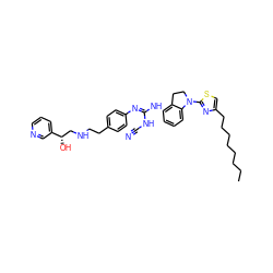 CCCCCCCCc1csc(N2CCc3c(N/C(=N/c4ccc(CCNC[C@H](O)c5cccnc5)cc4)NC#N)cccc32)n1 ZINC000014128459