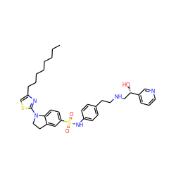 CCCCCCCCc1csc(N2CCc3cc(S(=O)(=O)Nc4ccc(CCNC[C@H](O)c5cccnc5)cc4)ccc32)n1 ZINC000014114495