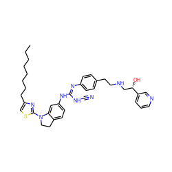 CCCCCCCCc1csc(N2CCc3ccc(N/C(=N/c4ccc(CCNC[C@H](O)c5cccnc5)cc4)NC#N)cc32)n1 ZINC000034801628