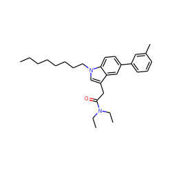 CCCCCCCCn1cc(CC(=O)N(CC)CC)c2cc(-c3cccc(C)c3)ccc21 ZINC000064548952