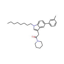 CCCCCCCCn1cc(CC(=O)N2CCCCC2)c2cc(-c3cccc(C)c3)ccc21 ZINC000064514012