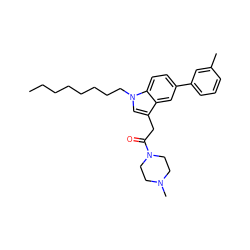 CCCCCCCCn1cc(CC(=O)N2CCN(C)CC2)c2cc(-c3cccc(C)c3)ccc21 ZINC000064549095