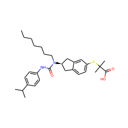 CCCCCCCN(C(=O)Nc1ccc(C(C)C)cc1)[C@@H]1Cc2ccc(SC(C)(C)C(=O)O)cc2C1 ZINC000043606149