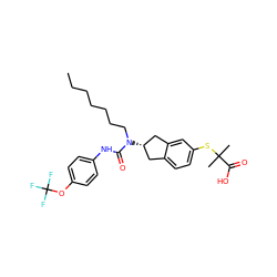 CCCCCCCN(C(=O)Nc1ccc(OC(F)(F)F)cc1)[C@H]1Cc2ccc(SC(C)(C)C(=O)O)cc2C1 ZINC000043589919