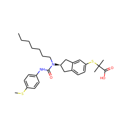 CCCCCCCN(C(=O)Nc1ccc(SC)cc1)[C@@H]1Cc2ccc(SC(C)(C)C(=O)O)cc2C1 ZINC000043606194