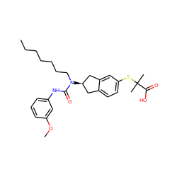 CCCCCCCN(C(=O)Nc1cccc(OC)c1)[C@@H]1Cc2ccc(SC(C)(C)C(=O)O)cc2C1 ZINC000044138015