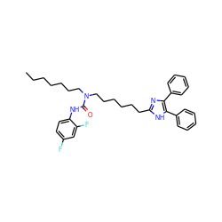 CCCCCCCN(CCCCCCc1nc(-c2ccccc2)c(-c2ccccc2)[nH]1)C(=O)Nc1ccc(F)cc1F ZINC000036331395