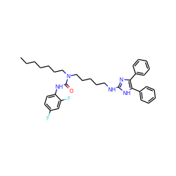 CCCCCCCN(CCCCCNc1nc(-c2ccccc2)c(-c2ccccc2)[nH]1)C(=O)Nc1ccc(F)cc1F ZINC000036331404