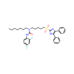 CCCCCCCN(CCCCCS(=O)(=O)c1nc(-c2ccccc2)c(-c2ccccc2)[nH]1)C(=O)Nc1ccc(F)cc1F ZINC000036331432