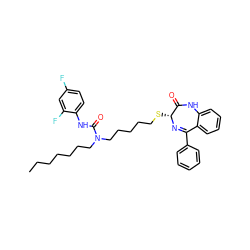 CCCCCCCN(CCCCCS[C@H]1N=C(c2ccccc2)c2ccccc2NC1=O)C(=O)Nc1ccc(F)cc1F ZINC000036331582