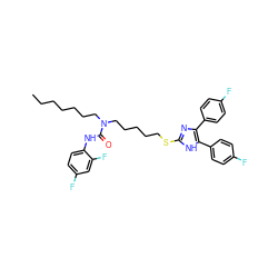 CCCCCCCN(CCCCCSc1nc(-c2ccc(F)cc2)c(-c2ccc(F)cc2)[nH]1)C(=O)Nc1ccc(F)cc1F ZINC000036330834