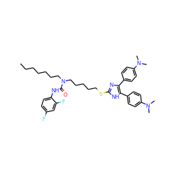 CCCCCCCN(CCCCCSc1nc(-c2ccc(N(C)C)cc2)c(-c2ccc(N(C)C)cc2)[nH]1)C(=O)Nc1ccc(F)cc1F ZINC000058482468